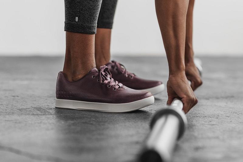 Burgundy Nobull Leather Women's Trainers | CA S2014G